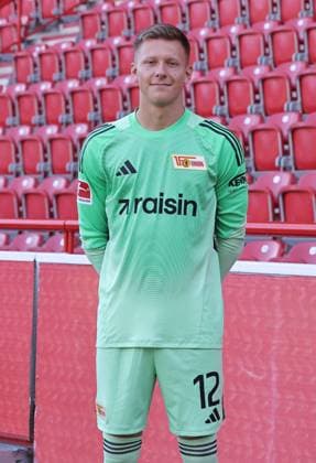 Goalkeeper Yannic Stein 1 FC Union Berlin FCU Football 1 BL Bundesliga Porträttermin Season 2025 2026 Headshot, portrait, introduction, presentation, press event, GER 19 08 25