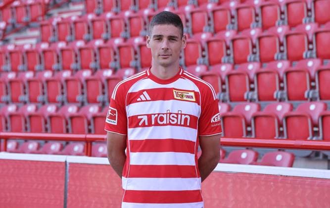 Andrej Ilic 1 FC Union Berlin FCU Football 1 BL Bundesliga portrait appointment season 2025 2026 headshot, portrait, introduction, presentation, press event, GER 19 08 25