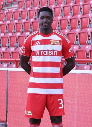 Stanley Nsoki 1 FC Union Berlin FCU Football 1 BL Bundesliga Porträttermin Season 2025 2026 Headshot, portrait, introduction, presentation, press event, GER 19 08 25