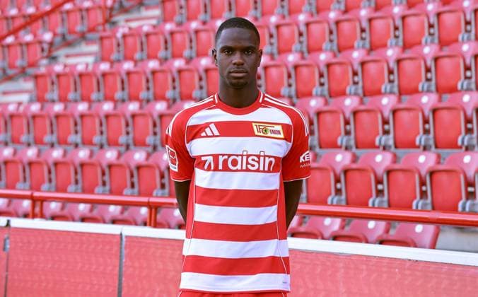 Ilyas Ansah 1 FC Union Berlin FCU Football 1 BL Bundesliga Porträttermin Season 2025 2026 Headshot, portrait, introduction, presentation, press event, GER 19 08 25