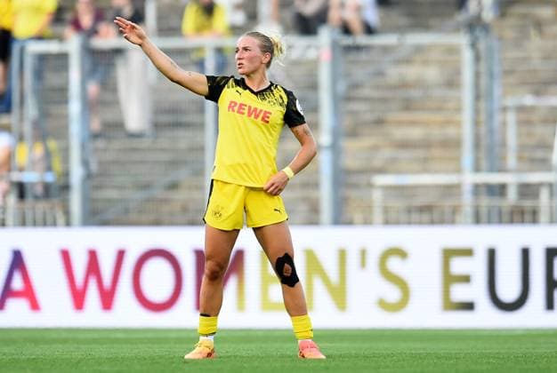 Soccer Women DFB Cup Season 2025 2026 Borussia Dortmund Borussia Mönchengladbach on 19 08 2025 at Stadion Rote Erde in Dortmund Ann Sophie Vogel Borussia Dortmund Nordrhein Westfalen Germany