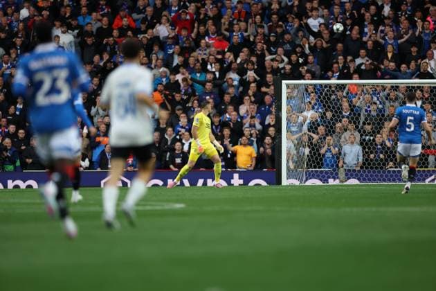 Rangers goalkeeper Jack Butland watches the ball fly over his head and into the net from Romeo Vermant of Club Brugge during the Champions League first leg play off match at Ibrox Stadium, Glasgow. Rangers v Club Brugge - UEFA - Champions League Play-offs - Ibrox Stadium, Glasgow, Lanarkshire, Scotland, UK - 19 Aug 2025Glasgow Ibrox Lanarkshire United Kingdom  Copyright: xO Rourke RangersxFC Shutterstockx 15447857o