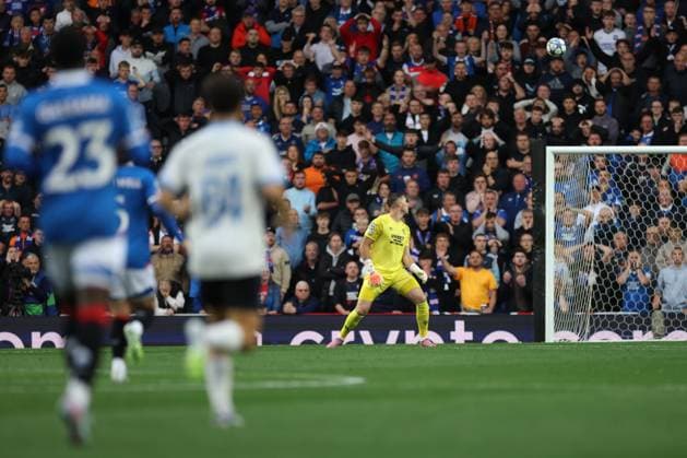 Rangers goalkeeper Jack Butland watches the ball fly over his head and into the net from Romeo Vermant of Club Brugge during the Champions League first leg play off match at Ibrox Stadium, Glasgow. Rangers v Club Brugge - UEFA - Champions League Play-offs - Ibrox Stadium, Glasgow, Lanarkshire, Scotland, UK - 19 Aug 2025Glasgow Ibrox Lanarkshire United Kingdom  Copyright: xO Rourke RangersxFC Shutterstockx 15447857n