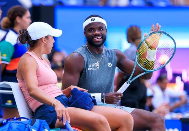 August 19, 2025, Flushing Meadows, New York, USA: Madison Keys and Frances Tiafoe during a mix doubles match against Iga Swiatek and Casper Ruud at the 2025 US Open at USTA Billie Jean King National Tennis Center on Tuesday August 19, 2025 in the Flushing neighborhood of the Queens borough of New York City. JAVIER ROJAS PI Flushing Meadows USA - ZUMAp124 20250819_zaa_p124_040 Copyright: xJavierxRojasx