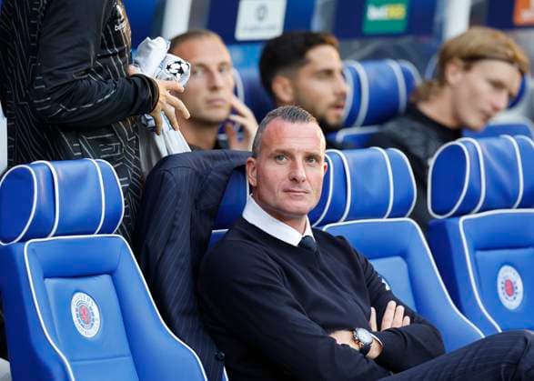 Rangers v Club Brugge UEFA Champions League Nicky Hayen Club Brugge Manager during the UEFA Champions League Play-off First Leg match at Ibrox Stadium, Glasgow UK Newspapers OUT Copyright: xFredxPalmerx FIL-22118-0068