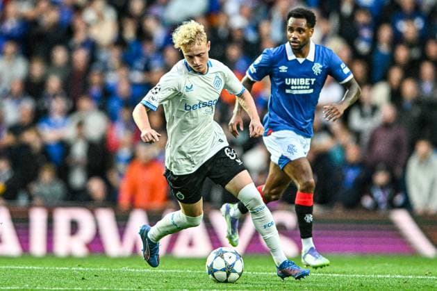 Rangers v Club Brugge UEFA Champions League Danilo of Rangers and Joaquin Seys of Club Brugge during the UEFA Champions League Play-off First Leg match at Ibrox Stadium, Glasgow UK Newspapers OUT Copyright: xJamiexJohnstonx FIL-22119-0057