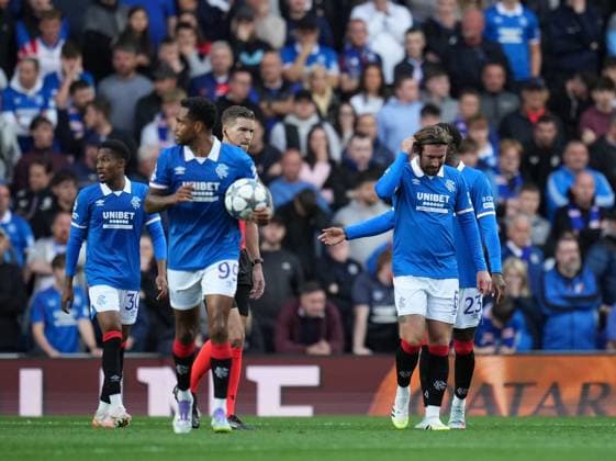 Rangers players look deflated after Jorne Spileers of Club Brugge scored to give Brugge a 0-2 lead. Rangers v Club Brugge, UEFA Champions League, Play-Off Round, First Leg, Football, Ibrox Stadium, Glasgow, Scotland, UK - 19 Aug 2025Glasgow Ibrox Stadium Scotland United Kingdom EDITORIAL USE ONLY No use with unauthorised audio, video, data, fixture lists, club league logos or live services. Online in-match use limited to 120 images, no video emulation. No use in betting, games or single club league player publications. Copyright: xStuartxWallace Shutterstockx 15446679z