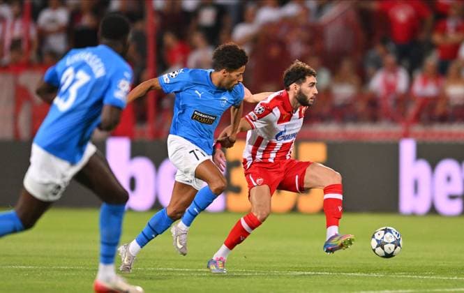 CRVENA ZVEZDA vs PAFOS CYPRUS NAYAIR TIKNIZYAN Najair Tiknizjan vs JOAO CORREIA football Champions league qualification match Crvena zvezda vs Pafosa Cyprus Rajko Mitic stadium, Belgrade 19.08.2025. Foto: FOOTBALL, CRVENA ZVEZDA, RED STAR, UEFA CHAMPIONS LEAGUE QUALIFICATIONS, PAFOS CYPRUS Belgrade Rajko Mitic stadium Serbia Copyright: xMarkoxMetlasx xMNxPressx