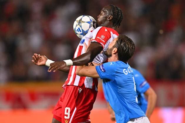 CRVENA ZVEZDA vs PAFOS CYPRUS PEPE CHERIF NDIAYE Pepe Cerif Ndiaje vs DAVID GOLDAR football Champions league qualification match Crvena zvezda vs Pafosa Cyprus Rajko Mitic stadium, Belgrade 19.08.2025. Foto: FOOTBALL, CRVENA ZVEZDA, RED STAR, UEFA CHAMPIONS LEAGUE QUALIFICATIONS, PAFOS CYPRUS Belgrade Rajko Mitic stadium Serbia Copyright: xMarkoxMetlasx xMNxPressx