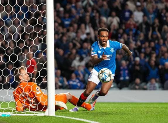 Danilo of Rangers to scores past Club Brugge goalkeeper Simon Mignolet to reduce Club Brugge s lead to 1-3. Rangers v Club Brugge, UEFA Champions League, Play-Off Round, First Leg, Football, Ibrox Stadium, Glasgow, Scotland, UK - 19 Aug 2025Glasgow Ibrox Stadium Scotland United Kingdom EDITORIAL USE ONLY No use with unauthorised audio, video, data, fixture lists, club league logos or live services. Online in-match use limited to 120 images, no video emulation. No use in betting, games or single club league player publications. Copyright: xStuartxWallace Shutterstockx 15446679bf
