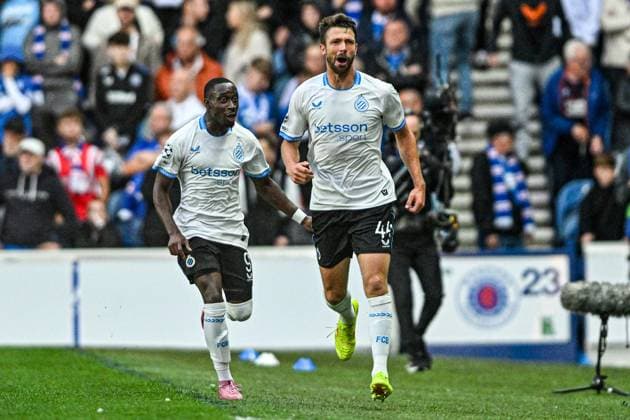 Rangers v Club Brugge UEFA Champions League Brandon Mechele of Club Brugge celebrates his goal during the UEFA Champions League Play-off First Leg match at Ibrox Stadium, Glasgow UK Newspapers OUT Copyright: xJamiexJohnstonx FIL-22119-0073