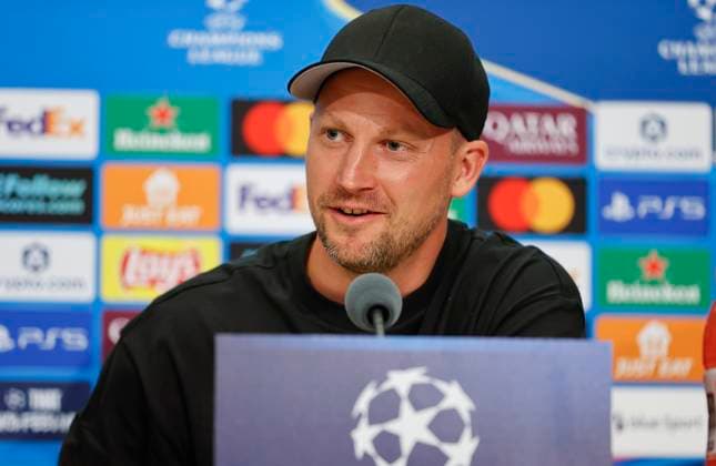 Basel, Switzerland August 19, 2025 Play offs UEFA Champions League Press Conference FCB Basel FC Copenhagen with Danish Chief Coach Jacob Neestrup Hansen Play offs UEFA Champions League in Basel