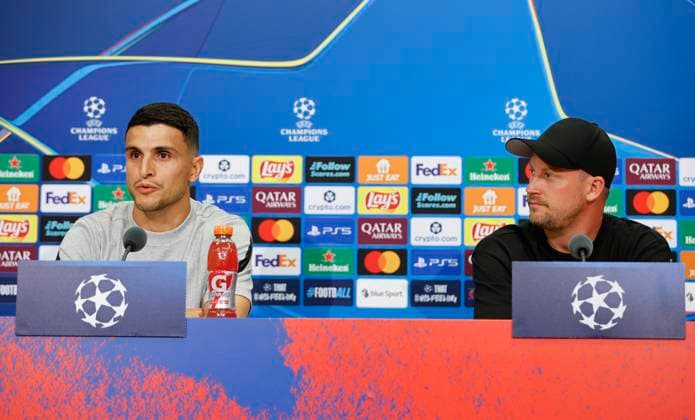 Basel, Switzerland August 19, 2025 Play offs UEFA Champions League Press Conference FCB Basel FC Copenhagen with Danish Chief Coach Jacob Neestrup Hansen and Norwegian Player Mohamed Amine Elyounoussi Play offs UEFA Champions League in Basel