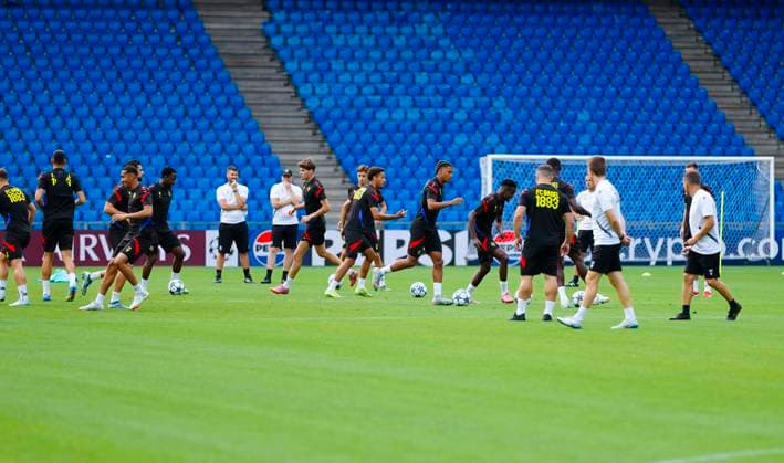 Basel, Switzerland August 19, 2025 Play offs UEFA Champions League Press Conference FCB Basel FC Copenhagen and Training Session Play offs UEFA Champions League in Basel