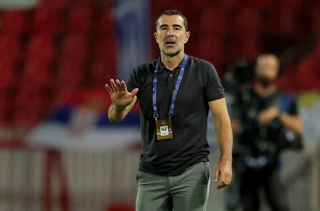 (250820) -- BELGRADE, Aug. 20, 2025 -- Juan Carlos Carcedo, head coach of Pafos, gestures during the UEFA Champions League play-offs 1st leg football match between Crvena Zvezda and Pafos in Belgrade, Serbia, on Aug. 19, 2025. (Photo by Xinhua) (SP)SERBIA-BELGRADE-FOOTBALL-UEFA CHAMPIONS LEAGUE-PLAY-OFFS-CRVENA ZVEZDA VS PAFOS PredragxMilosavljevic 