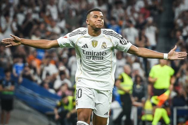 August 19, 2025, Madrid, France, Spain: KYLIAN MBAPPE of Real Madrid celebrates his goal during the LaLiga match between Real Madrid CF and CA Osasuna at Santiago Bernabeu Stadium. Real Madrid 1:0. Madrid Spain - ZUMAm308 20250819_zsp_m308_005 Copyright: xMatthieuxMirvillex