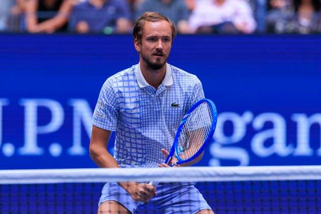 August 19, 2025, Flushing Meadows, New York, USA: Mirra Andreeva and Daniil Medvedev (in photo) during a mix doubles match against Olga Danilovic and Novak Djokovic at the 2025 US Open at USTA Billie Jean King National Tennis Center on Tuesday August 19, 2025 in the Flushing neighborhood of the Queens borough of New York City. JAVIER ROJAS PI Flushing Meadows USA - ZUMAp124 20250819_zaa_p124_075 Copyright: xJavierxRojasx