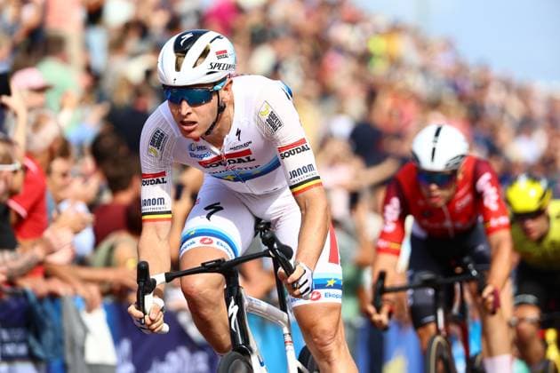 Belgian Tim Merlier of Soudal Quick-Step celebrates as he crosses the finish line to win the first stage of the Renewi Tour multi-stage cycling race, from Terneuzen to Breskens, The Netherlands (182,7 km) on Wednesday 20 August 2025. The five-day race takes place in Belgium and the Netherlands. DAVIDxPINTENS  x131648925x