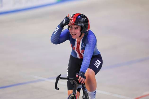 2025 UCI Junior Track World Championships Picture by Alex Whitehead SWpix.com - 20 08 2025 - Cycling - 2025 UCI Junior Track World Championships - Omnisport, Apeldoorn, Netherlands - Women Scratch Race Final - Jimenez Palos Emma Louise (United States) wins the Women Scratch Race Final Copyright: x xSWpix.comx(t axPhotographyxHubxLtd)xAlexxWhitehead SWpix.comx SWP-3030-0734