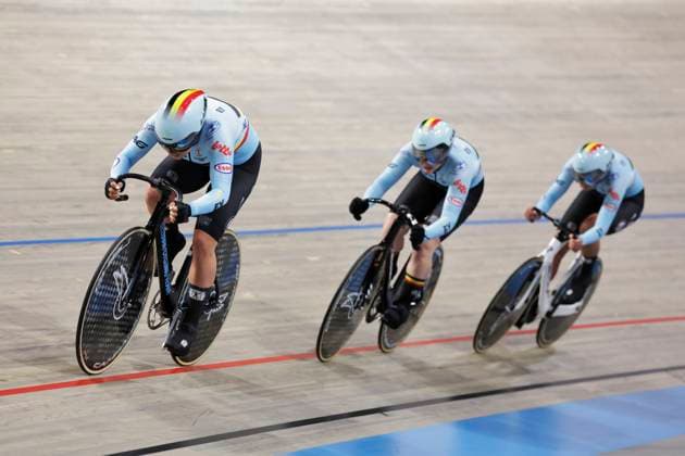 2025 UCI Junior Track World Championships Picture by Alex Whitehead SWpix.com - 20 08 2025 - Cycling - 2025 UCI Junior Track World Championships - Omnisport, Apeldoorn, Netherlands - Women Team Sprint Round 1 - Julie Geers (Belgium), Lore Wolfs (Belgium), Zita Gheysens (Belgium) Copyright: x xSWpix.comx(t axPhotographyxHubxLtd)xAlexxWhitehead SWpix.comx SWP-3030-0735