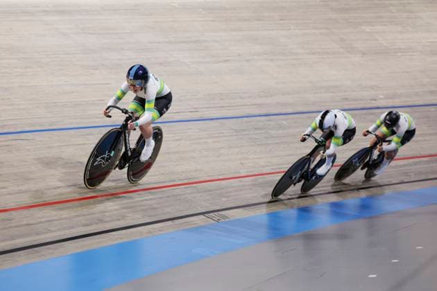 2025 UCI Junior Track World Championships Picture by Alex Whitehead SWpix.com - 20 08 2025 - Cycling - 2025 UCI Junior Track World Championships - Omnisport, Apeldoorn, Netherlands - Women Team Sprint Round 1 - Olivia Wright (Australia), Ebony Robinson (Australia), Ella Liang (Australia) Copyright: x xSWpix.comx(t axPhotographyxHubxLtd)xAlexxWhitehead SWpix.comx SWP-3030-0737