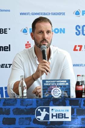 Christoph Schindler Managing Director VfL Gummersbach at the season press conference GER, VfL Gummersbach, team presentation, handball, 1 Bundesliga, season 2025 2026, 20 08 2025 GER, VfL Gummersbach, team presentation, handball, 1 Bundesliga, season 2025 2026, 20 08 2025 Gummersbach Copyright: xEibner-Pressefoto JuergenxAugstx EP_JAT