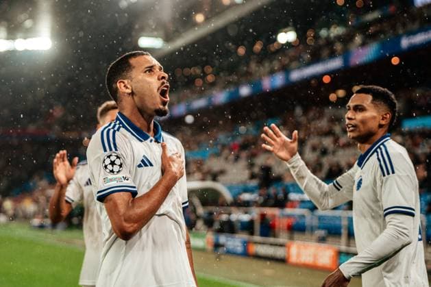20 08 2025, Football, Men, Champions League Playoffs, Season 25 26, FC Basel vs FC Copenhagen Gabriel Pereira 5 FC Copenhagen celebrates after his goal for 1 1 St Jakob Park, Basel, Switzerland