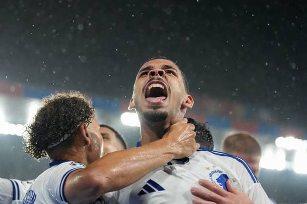 Gabriel Pereira FC Copenhagen, F C Kobenhavn, 05 Goal celebration, Emotions, Goal shot, Goal, Goal, Goal, Switzerland, Football, UEFA Champions League , Play off first leg, 2025 26, FC Basel vs FC Copenhagen, 20 08 2025, St Jakob Park, Basel, Switzerland Basel St Jakob Park Basel City Switzerland Copyright: xArnexAmbergx