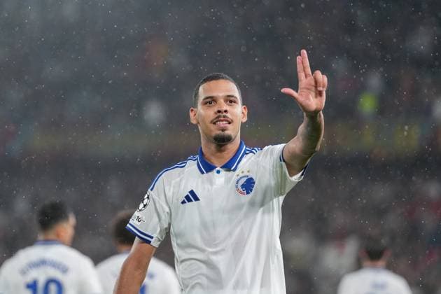 Gabriel Pereira FC Copenhagen, F C Kobenhavn, 05 Goal celebration, Emotions, Goal shot, Goal, Goal, Goal, Switzerland, Football, UEFA Champions League , Play off first leg, 2025 26, FC Basel vs FC Copenhagen, 20 08 2025, St Jakob Park, Basel, Switzerland Basel St Jakob Park Basel City Switzerland Copyright: xArnexAmbergx