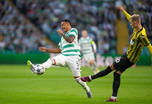 Adam Idah of Celtic tries to block a clearance from Egor Sorokin of Kairat Almaty Celtic v Kairat Almaty, UEFA Champions League, Play-Off Round, First Leg, Football, Celtic Park, Glasgow, Scotland, UK - 20 Aug 2025Glasgow Celtic Park Scotland United Kingdom EDITORIAL USE ONLY No use with unauthorised audio, video, data, fixture lists, club league logos or live services. Online in-match use limited to 120 images, no video emulation. No use in betting, games or single club league player publications.  Copyright: xStuartxWallace Shutterstockx 15446684at