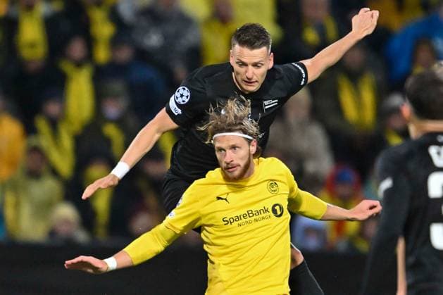 SOCCER - UEFA CL, Bodo vs Sturm BODO,NORWAY,20.AUG.25 - SOCCER - UEFA Champions League, play off, FK Bodo Glimt vs SK Sturm Graz. Image shows Kasper Hoegh (Bodo Glimt) and Dimitri Lavalee (Sturm).  GEPAxpictures xAvnixRetkoceri