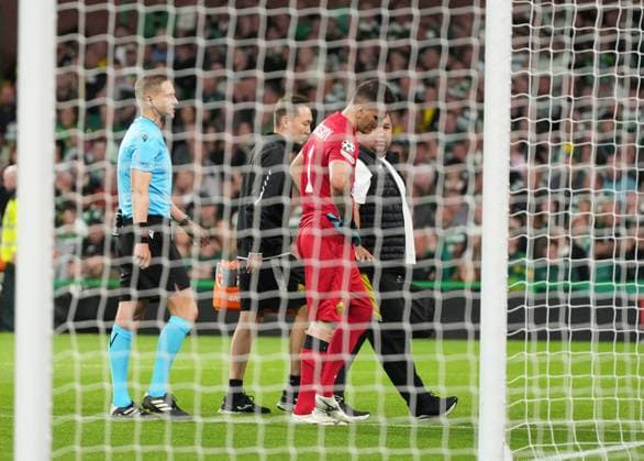 Injured Kairat Almaty goalkeeper Alexandr Zarutskiy limps off the pitch after rejecting a stretcher. Celtic v Kairat Almaty, UEFA Champions League, Play-Off Round, First Leg, Football, Celtic Park, Glasgow, Scotland, UK - 20 Aug 2025Glasgow Celtic Park Scotland United Kingdom EDITORIAL USE ONLY No use with unauthorised audio, video, data, fixture lists, club league logos or live services. Online in-match use limited to 120 images, no video emulation. No use in betting, games or single club league player publications.  Copyright: xStuartxWallace Shutterstockx 15446684ax