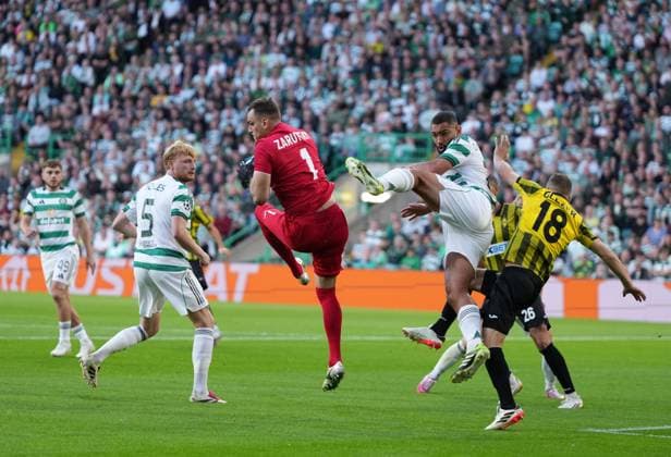 Kairat Almaty goalkeeper Alexandr Zarutskiy catches the ball under pressure from Cameron Carter-Vickers of Celtic Celtic v Kairat Almaty, UEFA Champions League, Play-Off Round, First Leg, Football, Celtic Park, Glasgow, Scotland, UK - 20 Aug 2025Glasgow Celtic Park Scotland United Kingdom EDITORIAL USE ONLY No use with unauthorised audio, video, data, fixture lists, club league logos or live services. Online in-match use limited to 120 images, no video emulation. No use in betting, games or single club league player publications.  Copyright: xStuartxWallace Shutterstockx 15446684bn