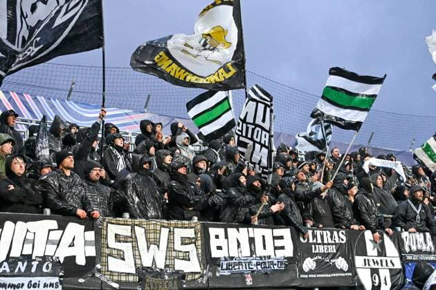 SOCCER - UEFA CL, Bodo vs Sturm FELDKIRCHEN,AUSTRIA,20.AUG.25 - SOCCER - UEFA Champions League, play off, FK Bodo Glimt vs SK Sturm Graz. Image shows the fans of Sturm.  GEPAxpictures xAvnixRetkoceri