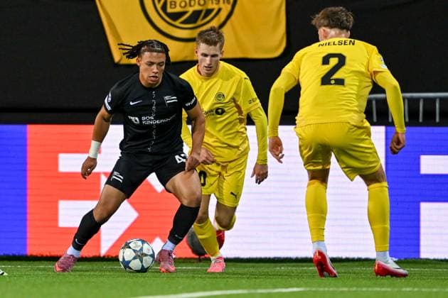 SOCCER - UEFA CL, Bodo vs Sturm FELDKIRCHEN,AUSTRIA,20.AUG.25 - SOCCER - UEFA Champions League, play off, FK Bodo Glimt vs SK Sturm Graz. Image shows Jacob Hoedl (Sturm) and Fredrik Sjoevold (Bodo Glimt).  GEPAxpictures xAvnixRetkoceri