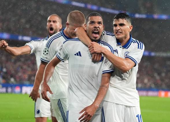 August 20, 2025, Basel, Switzerland: FC Copenhagen defender GABRIEL PEREIRA (5) and FC Copenhagen forward MOHAMED ELYOUNOUSSI (10) celebrate after a goal during the UEFA Champions League Playoff match between FC Basel 1893 and FC Copenhagen on August 20, 2025, in Basel, Switzerland. The match finished a 1-1 draw. Basel Switzerland - ZUMAc201 20250820_zap_c201_033 Copyright: xScottxColemanx