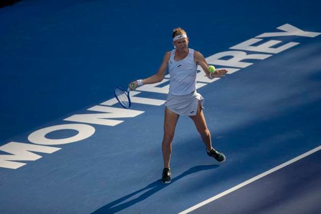 August 20, 2025, Monterrey, Nuevo Leon, Mexico: Marie BouzkovoÂ¡ (CZE) in action against Beatriz Haddad Maia (BRA) during their match at the Monterrey Open WTA, Tennis Damen 500. BouzkovoÂ¡ wins by a score of 6:3 6:4. Monterrey Mexico - ZUMAo125 20250820_zip_o125_003 Copyright: xAntonioxOjedax