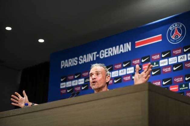 PSG presser before facing ANGERS SCO - FA Paris Saint-Germain’s head coach Luis Enrique speaks during a press conference, PK, Pressekonferenz following a training session at the PSG Campus on August 21, 2025, before the French L1 football match between Paris Saint-Germain and Angers SCO at the Parc des Princes stadium in Paris on August 22, 2025. Photo by Firas Abdullah ABACAPRESS.COM Paris Île-de-France France  Copyright: xAbdullahxFiras ABACAx