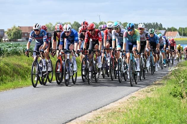 The pack of riders pictured in action during the second stage of the Renewi Tour multi-stage cycling race, from Blankenberge to Ardooie (169,4 km) on Thursday 21 August 2025. The five-day race takes place in Belgium and the Netherlands. DAVIDxPINTENS  x131764823x