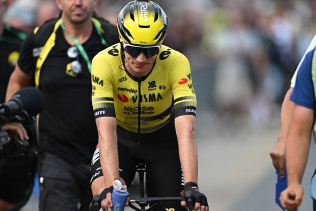 Dutch Olav Kooij of Team Visma-Lease a Bike celebrates after winning the second stage of the Renewi Tour multi-stage cycling race, from Blankenberge to Ardooie (169,4 km) on Thursday 21 August 2025. The five-day race takes place in Belgium and the Netherlands. DAVIDxPINTENS  x131768412x