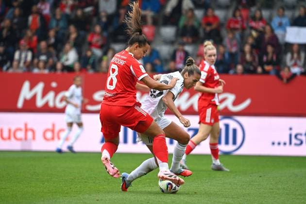 Lena OBERDORF FCB , action,duel soccer test match FC Bayern Muenchen women Real Madrid on 21 08 2025 FC Bayern Campus Soccer 1 Bundesliga,season 2024 2025