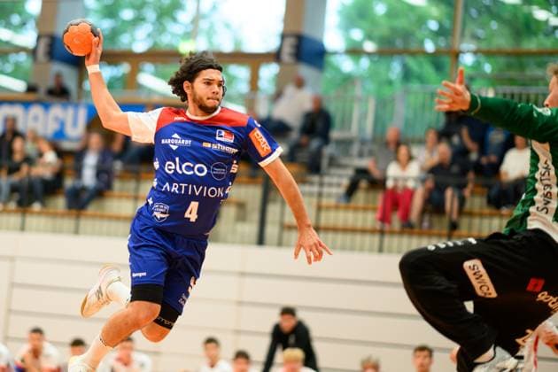 Tim Matthes HBW Balingen Weilstetten, 14 on throw, HBW Balingen vs Pfadi Winterthur, Handball, Test match, Season 2025 2026, 21 08 2025 Eibner Pressefoto Andreas Ulmer HBW Balingen vs Pfadi Winterthur, Handball, Test match, Season 2025 2026, 21 08 2025 Balingen Copyright: xEibner-Pressefoto AndreasxUlmerx EP_AUR