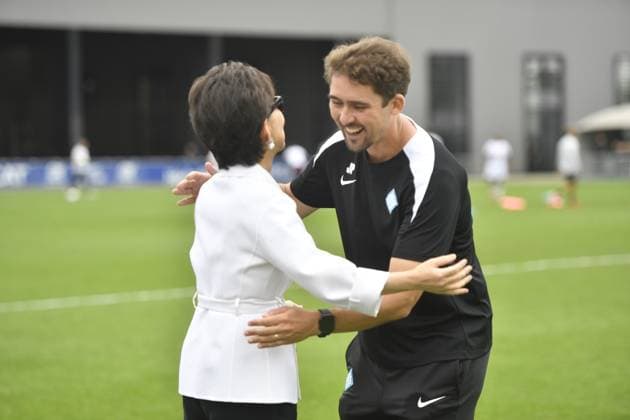 Football : OLYMPIQUE LYONNES VS lONDONS lYONNES -FRIENDLY - 21 08 2025 Michele KANG PRESIDENT of ol Lyonnes during the International Friendly, Länderspiel, Nationalmannschaft match between OL Lyonnes and London City at Groupama OL Training Center on august 21,2025  Copyright: xMOURADxALLILIx