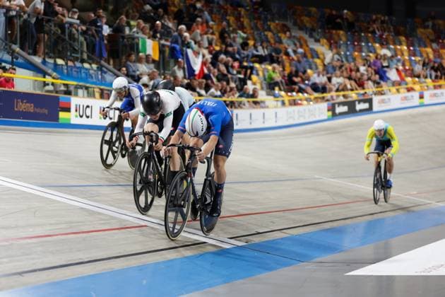 2025 UCI Junior Track World Championships Picture by Alex Whitehead SWpix.com - 21 08 2025 - Cycling - 2025 UCI Junior Track World Championships - Omnisport, Apeldoorn, Netherlands - Men Keirin 7-12 Final - Matteo Ghirelli (Italy) wins Copyright: x xSWpix.comx(t axPhotographyxHubxLtd)xAlexxWhitehead SWpix.comx SWP-3030-0848