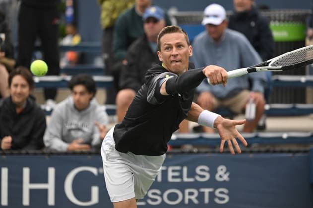 Belgian Kimmer Coppejans pictured in action during a tennis match between Belgian Blockx and Belgian Coppejans, in the second round of the qualifications for the men s signles of the 2025 US Open Grand Slam tennis tournament in New York City, USA, Thursday 21 August 2025. TONYxBEHAR  x131793882x
