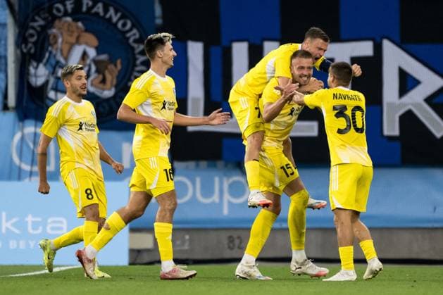 250821 Stepan Hruban of SK Sigma Olomouc celebrates after 2 1 later disallowed for offside during the first leg UEFA Europa League playoff football match between Malmö FF and SK Sigma Olomouc on August 21, 2025 in Malmö Photo Petter Arvidson BILDBYRAN kod PA PA1067 fotboll football soccer fotball uefa europa league europa league malmö ff sk sigma olomouc bbeng playoff bbauto jubel  Copyright: PETTERxARVIDSON BB250821PA095