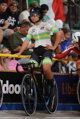 2025 UCI Junior Track World Championships Picture by Alex Whitehead SWpix.com - 21 08 2025 - Cycling - 2025 UCI Junior Track World Championships - Omnisport, Apeldoorn, Netherlands - Women Elimination Race Final - Anna Dubier (Australia) Copyright: x xSWpix.comx(t axPhotographyxHubxLtd)xAlexxWhitehead SWpix.comx SWP-3030-0877