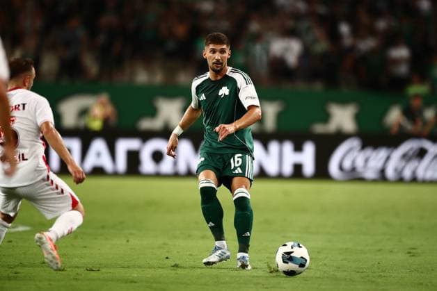 Adam Gnezda Cerin of Panathinaikos in action during the UEFA Europa League Play-offs 1st leg soccer match between Panathinaikos and Samsunspor held at Olympic Athletic Center of Athens in Athens, Greece, 21 August 2025. IMAGO ONE INCH PRODUCTIONS ATHENS Greece Copyright: xOnexInchxProductionsx 6636370