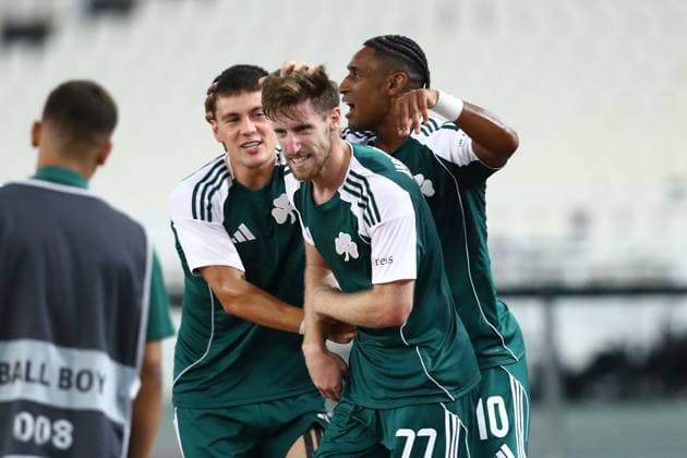 Giorgos Kiriakopoulos of Panathinaikos celebrates the 1-1 during the UEFA Europa League Play-offs 1st leg soccer match between Panathinaikos and Samsunspor held at Olympic Athletic Center of Athens in Athens, Greece, 21 August 2025. IMAGO ONE INCH PRODUCTIONS ATHENS Greece Copyright: xOnexInchxProductionsx 6636563