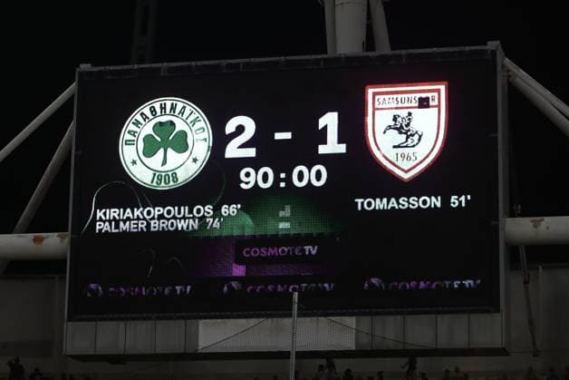 The matrix with the final score after the UEFA Europa League Play-offs 1st leg soccer match between Panathinaikos and Samsunspor held at Olympic Athletic Center of Athens in Athens, Greece, 21 August 2025. IMAGO ONE INCH PRODUCTIONS ATHENS Greece Copyright: xOnexInchxProductionsx 6636629